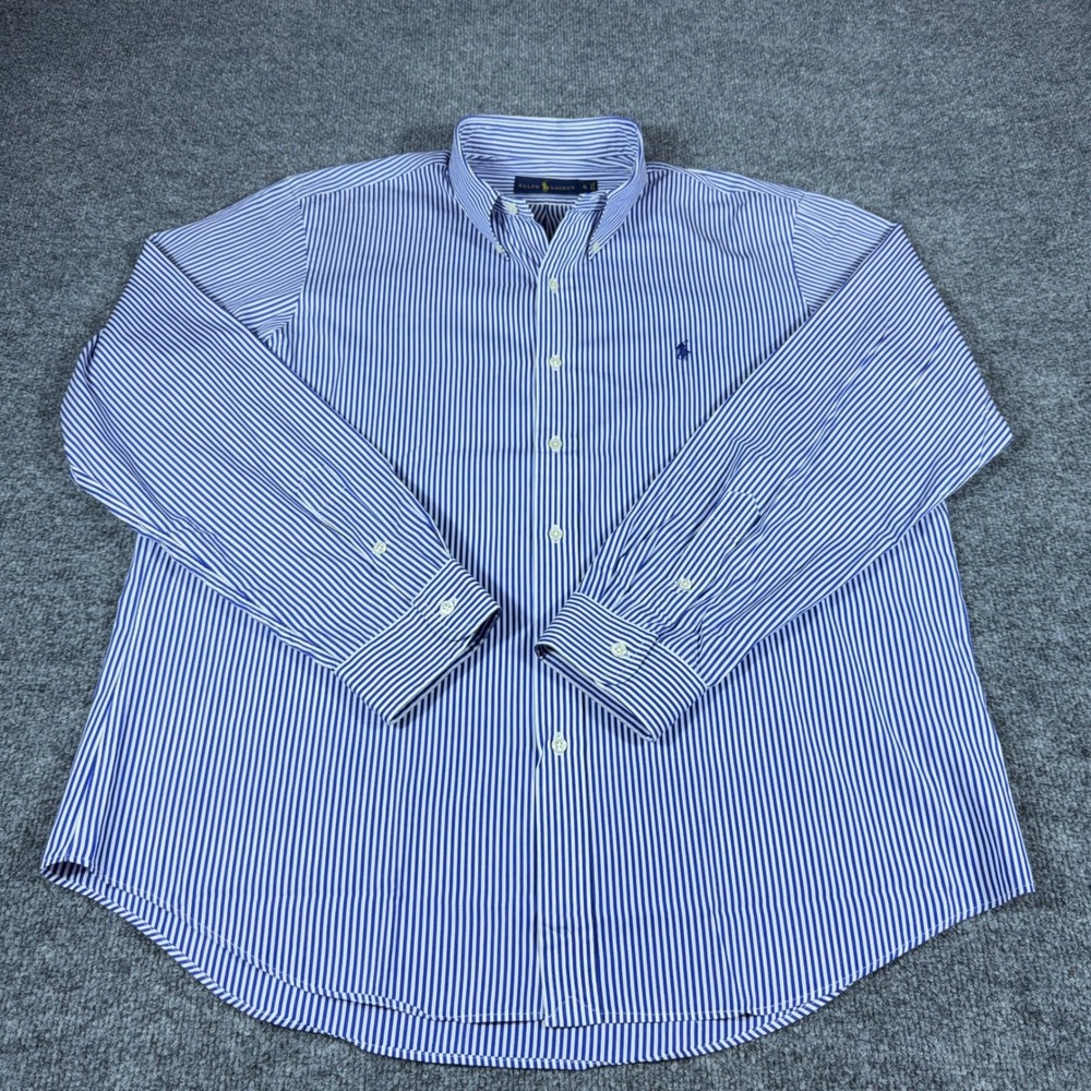 Ralph Lauren Mens XL Blue White Striped Button Down Shirt Long Sleeve